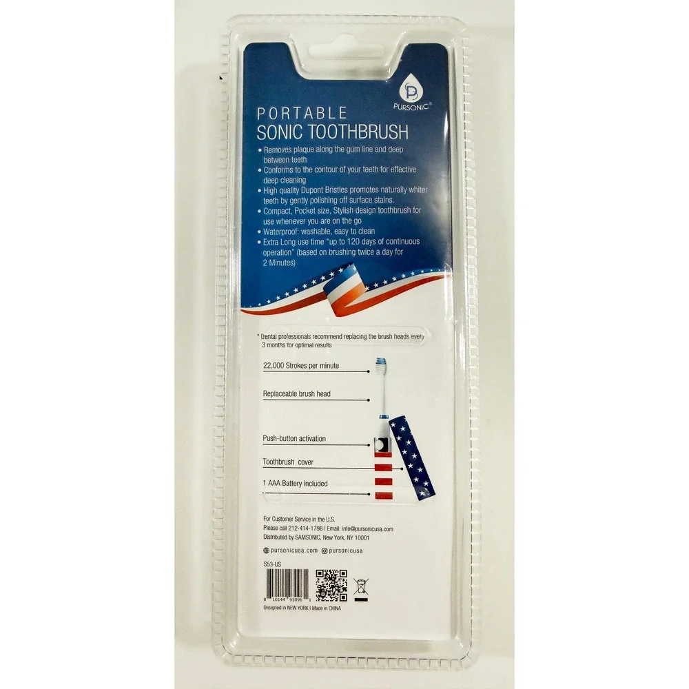 Pursnic Sonic Toothbrush With 3 Brush Heads Red/White And Blue